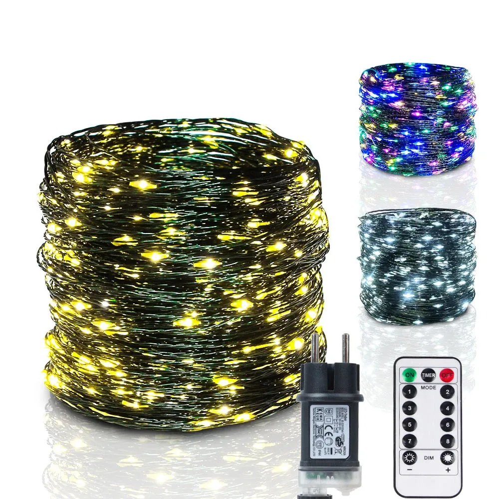 10200m LED -stränglampor Fairy Green Wire Outdoor Christmas Light Tree Garland för år Street Home Party Wedding Decor 240506