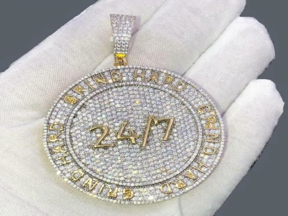 Chokers 247 Grind Hard Hop Hop Men Pendant Full pavé cubique Zirconia 5a CZ Géométrique Round Iced Out Bling Collier6591226