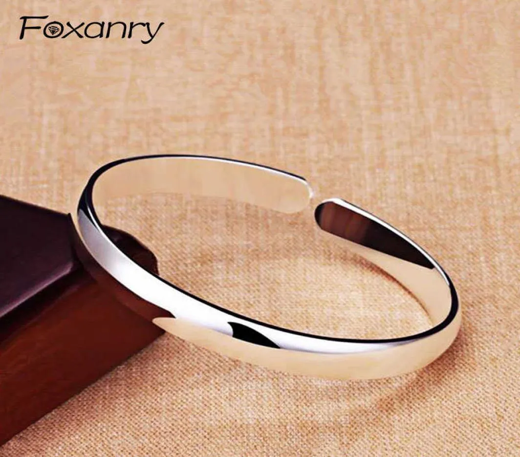 Foxanry 925 Couples de terre en argent sterling bracelets Bracelet lisse simple pour femmes taille 64 mm réglable4611209