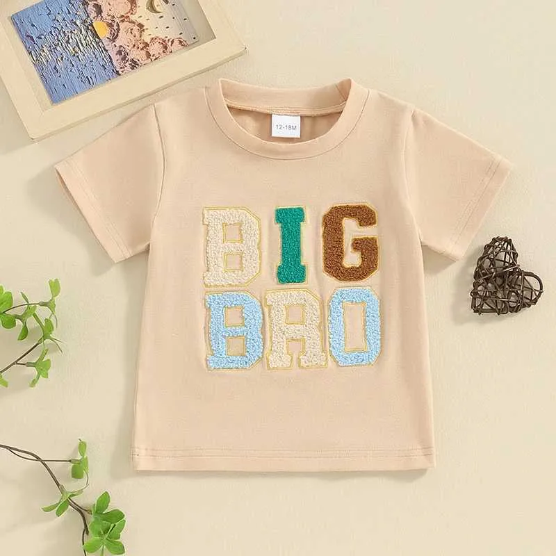 T-shirty Toddler Baby Boys T-shirty rozmyty litera haftowa załoga szyja koszule krótkie rękawy Summer Casual Fashion Topsl2405