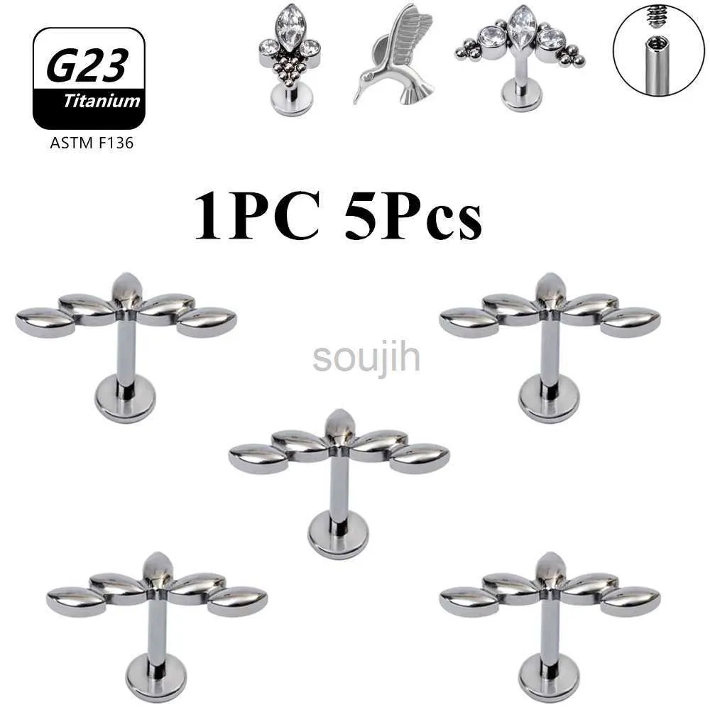 Arts du corps 1pc 5pcs G23 Boucles d'oreilles de goujon titanium tragus cartilage helix daith percings 16g file interne zircon lèvre lèvre joelry d240503