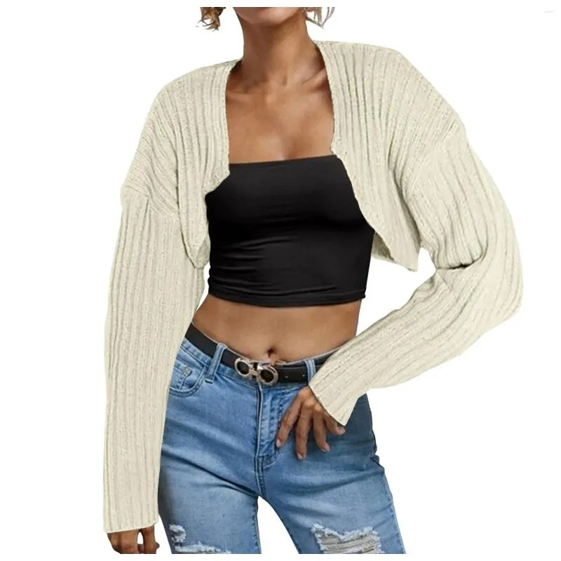 Femme Tricots Femmes à manches longues Open Front Front Crop-tricot Crop Cardigan Solid Loose Drop épaule Bolero Boléro Pandes pour