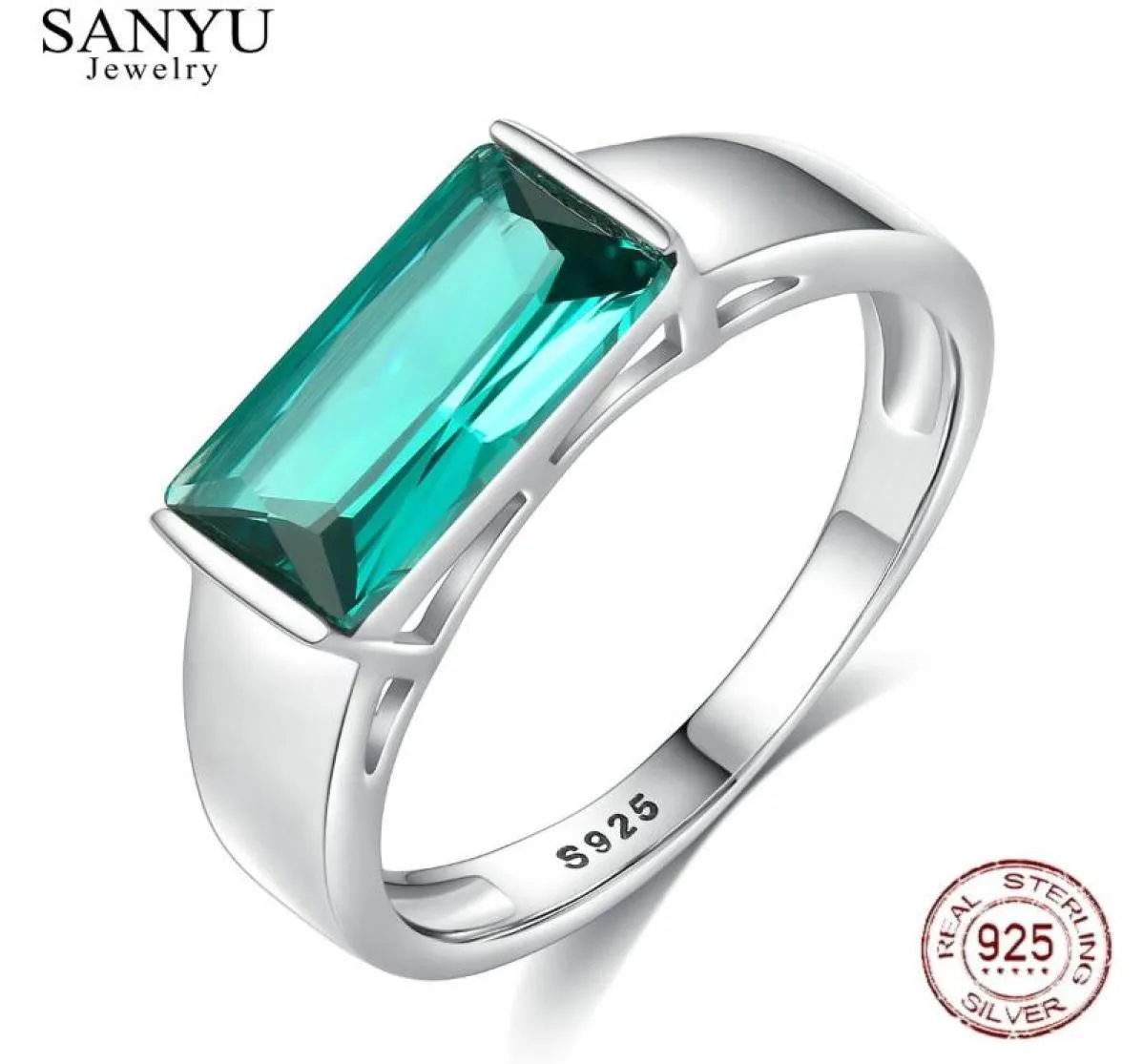 Cluster Rings Sanyu Design Big Pure 925 Sterling Silver For Women Luxury Emerald Gemstone Anillos Mujer Engagement Wedding Jewel1437554