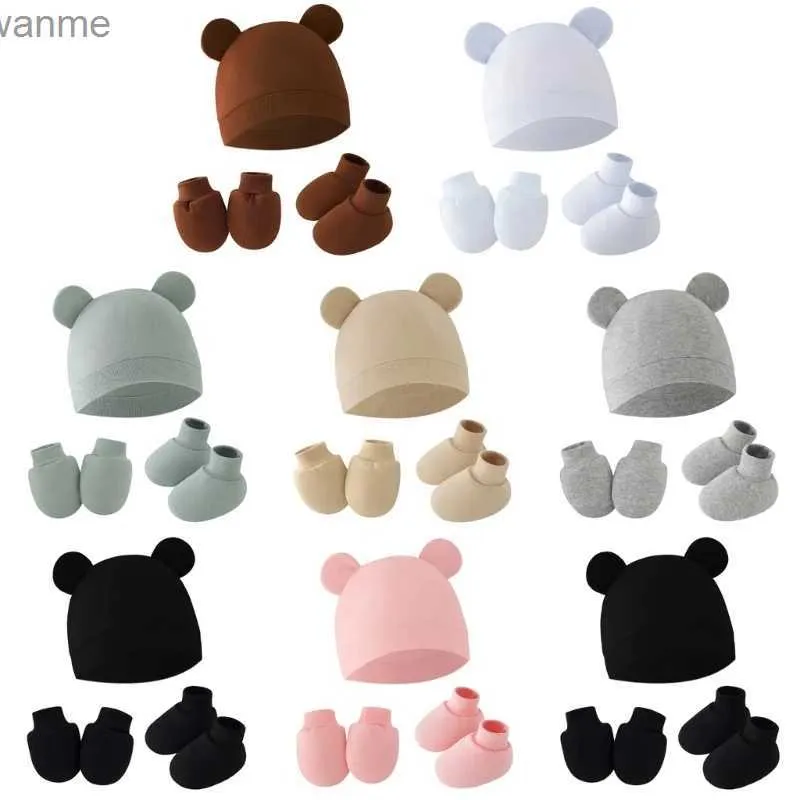 Czapki kapelusze rękawiczki dla niemowląt+kapelusz+okładka stóp bawełny nowonarodzony chłopcy i dziewczęta solidne kolory akcesoria dla dzieci Zestaw wx WX
