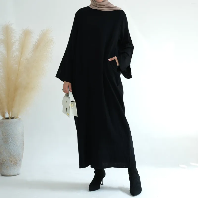 エスニック衣類コットンスプリングデイリーモロッコの女性のためのモロッコのトルコのローブkuwaiti控えめな堅実なカジュアルイスラム教徒のアバヤポケット付き