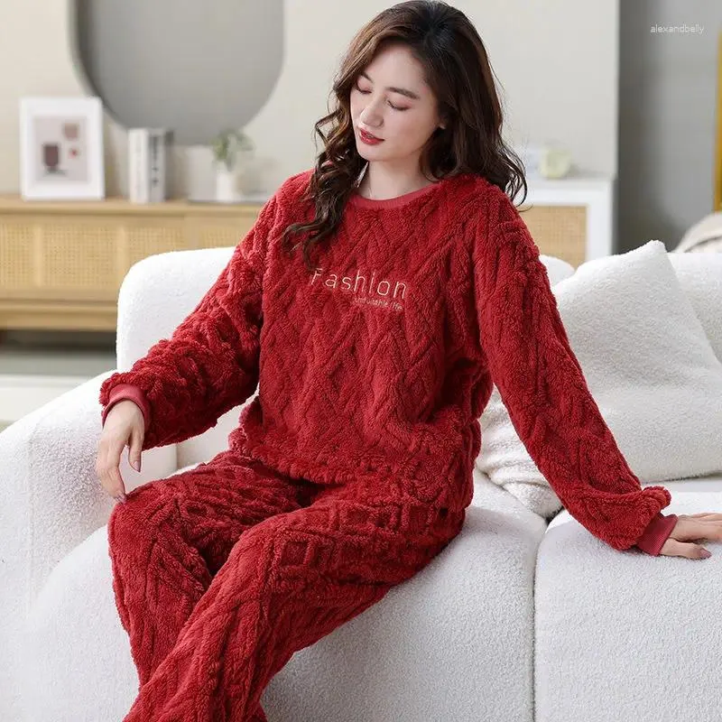 Women's Sleepwear Pajamas Set Autumn Winter Flannel 2024 Plush Middle-aged Loungewear Mother Thick Coral Velvet Home Clothes