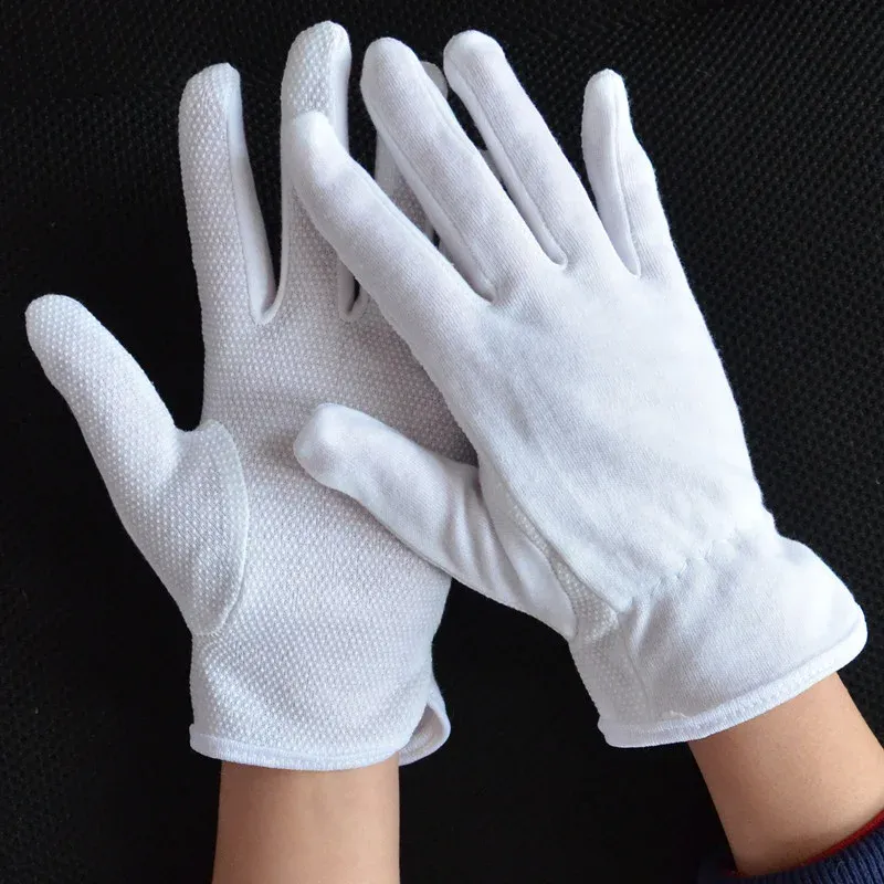手袋5/1ペア白い綿の手袋滑り止めグリッパードットグローブ弾性カフの男性女性ウェイタードライバー