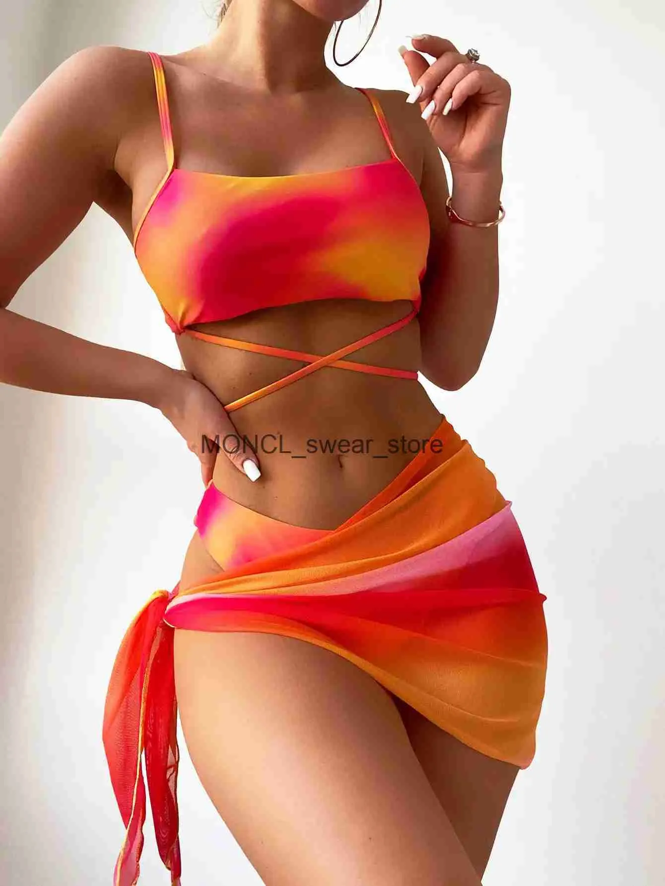 Dames badmode 3 stuks ombre veter bikini badmode en strandrok sexy voor dames 2023 Baden zomerkleding H240507