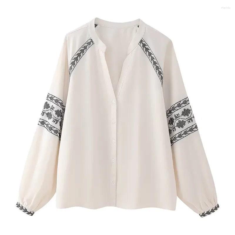 Женские блузки 2024zar Spring/Summer Fashion Loose и универсальный белый контрастный вышитый крышка вершина рубашки