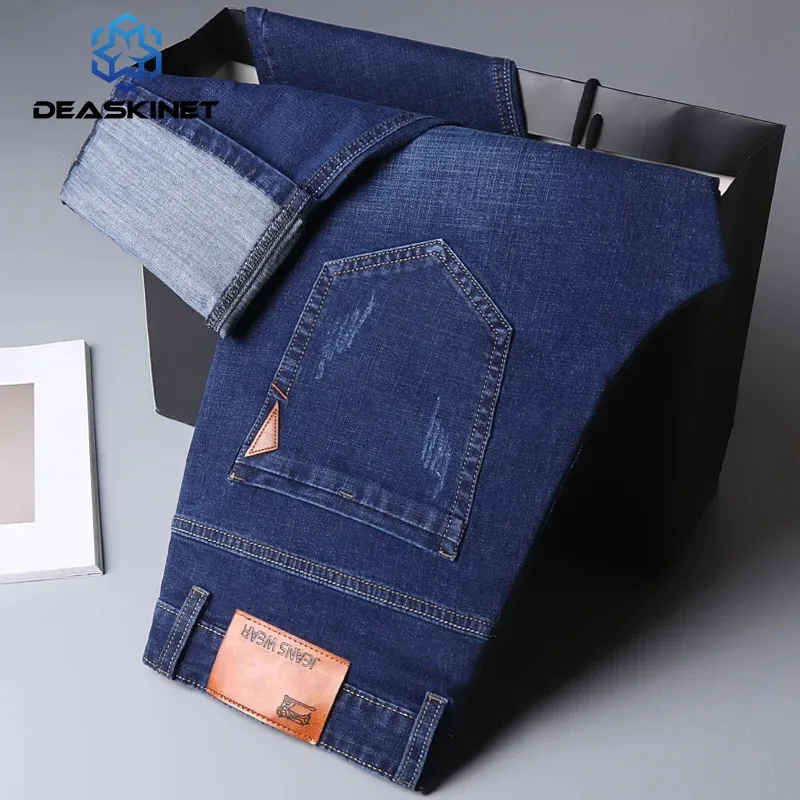 Męskie jesień duże wielkości biznesowe dżinsy wiosenne moda luźne odcinki proste spodnie wysokiej jakości marki spodnie Mężczyźni 240423