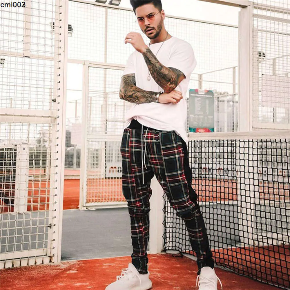 Meihuida Hot Autumn Scottish Plaid Men Side Stripe Track Pants Checkered Joggers Long Causal Sweatpants Streetwear Plus Size 51ay