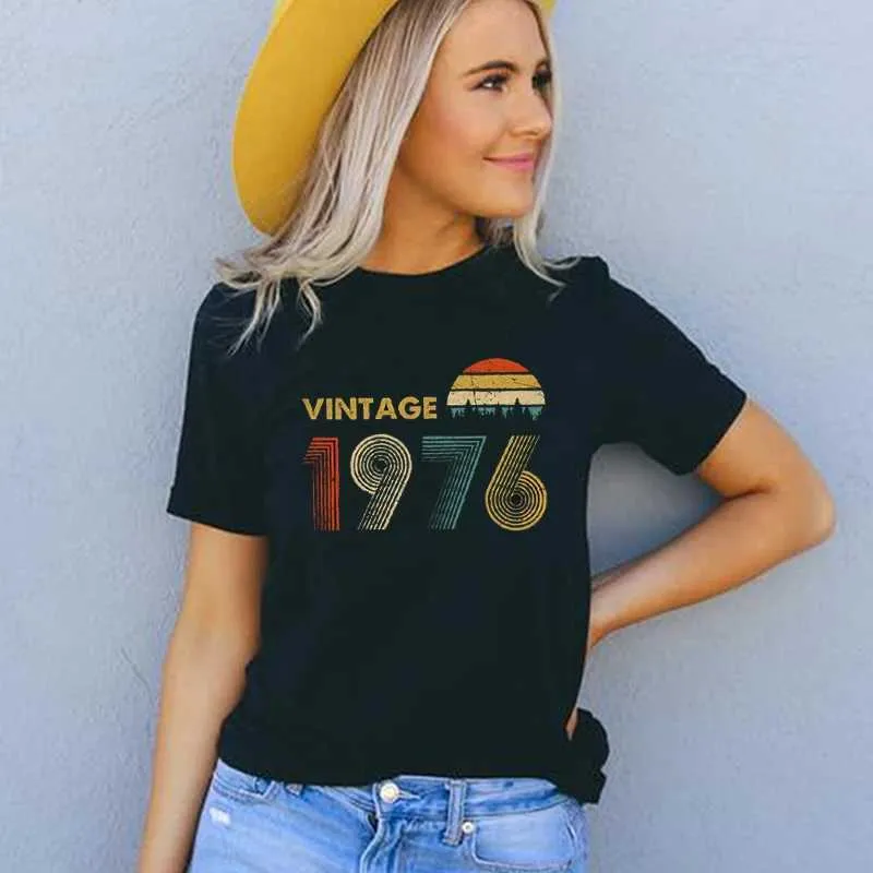 Kadın T-Shirt Retro 1976 Kadın T-Shirt 48. Doğum Günü Hediyesi Yaratıcı 48. Doğum Günü Anne ve Büyükanne Unisex 70s Retro Classic T-Shirtl2405