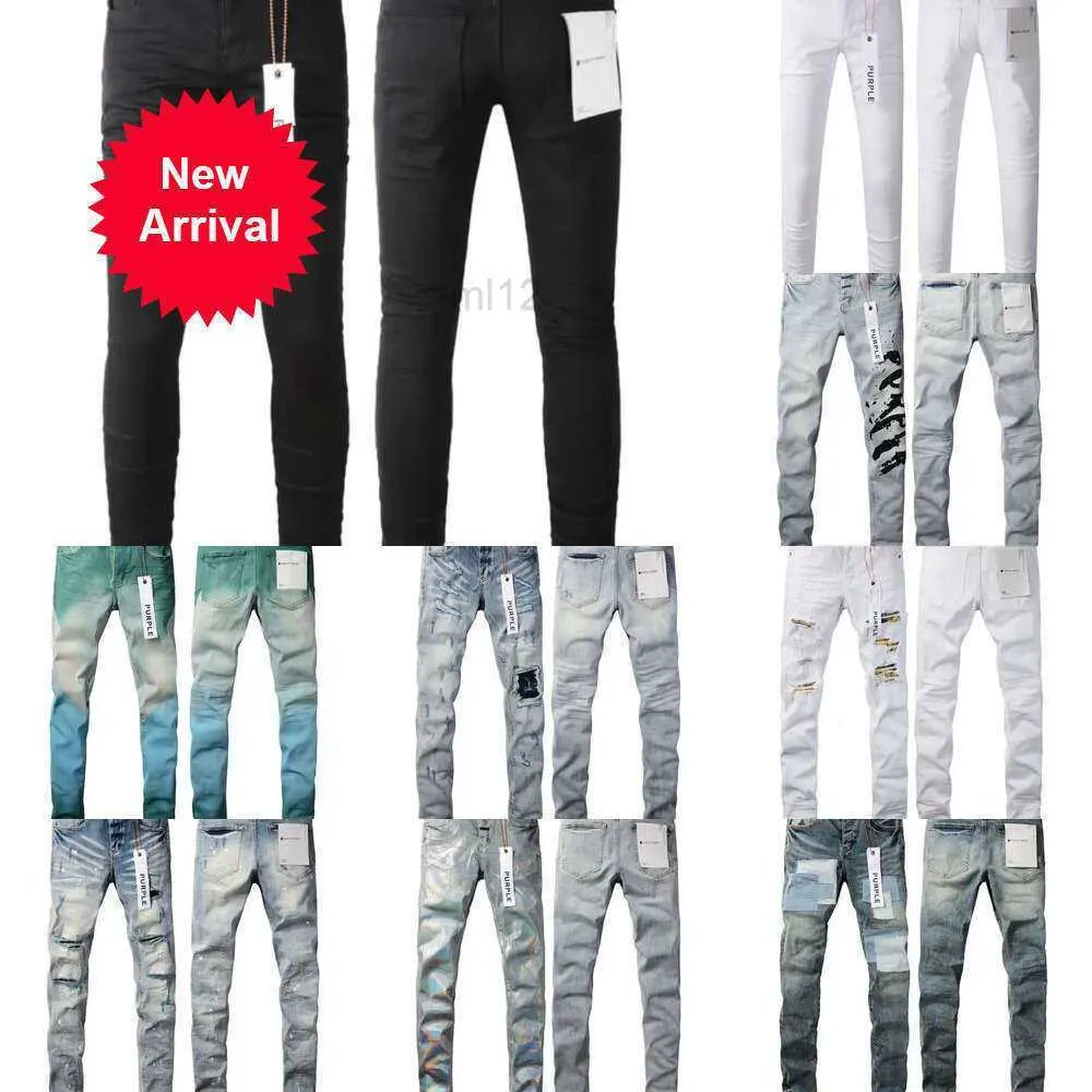 Jeans maschile da uomo viola marca bassa ascesa uomini magri jean white trapunted distruggere jeans di cotone allungamento vintage g2o42