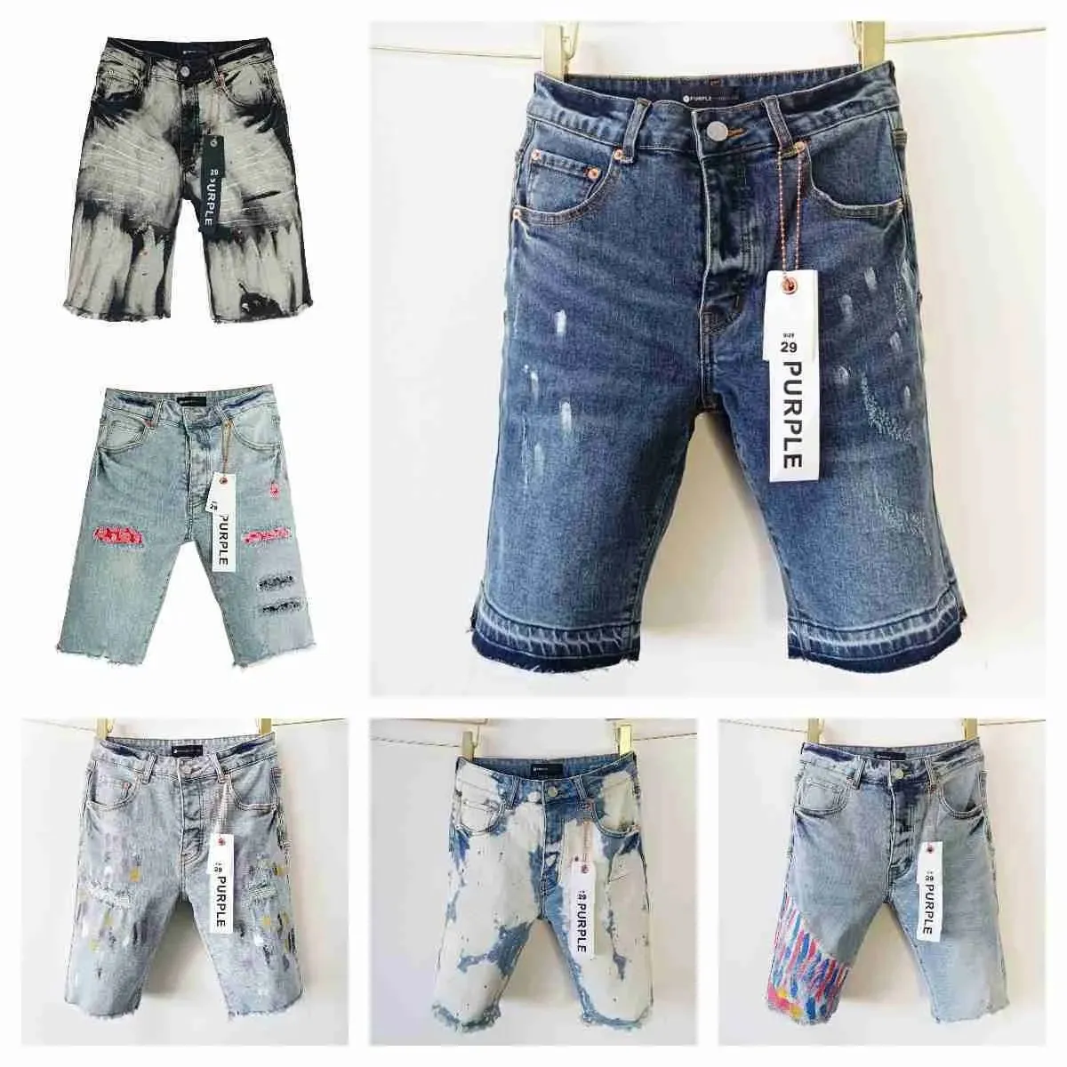 paarse merk shorts denim shorts heren middelste jeans casual stijl katoenen blend stof wassen vintage straat modieuze hiphop gat designer shorts 02