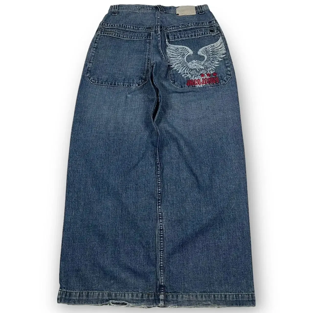 JNCO メンズ ワイドレッグ ジーンズ イーグル刺繍付きハイウエスト 