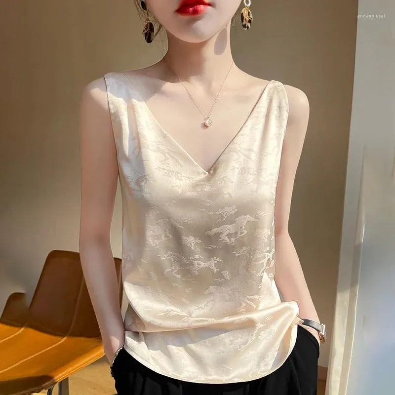 Tanks pour femmes Blouses sans manches dames noires belles satin élégant en soie pour femmes plus taille topblouses bod b65