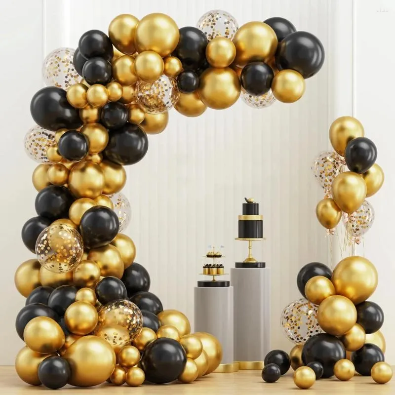 Party Decoration 97 st Black Gold Balloon Garland Arch Kit Happy Kids Birthday Adult Anniversary Graduation Baby Balloons