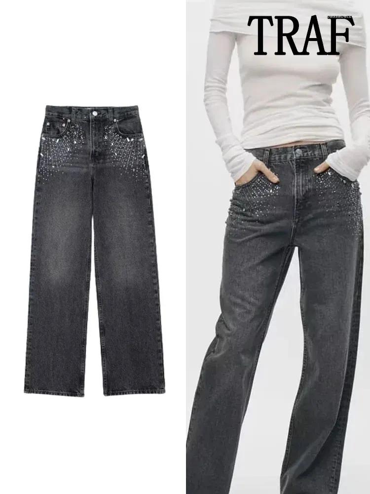 Женские брюки 2024 Женские украшения украшены прямой джинсовой джинсовой джинсовой джинсовой джинсовой джинсовой джинсовой джинсовой джинсовой джинсовой джинсовой джинсовой джинсовой джинсовой джинсовой джинсовой джинсовой джинсовой ткани
