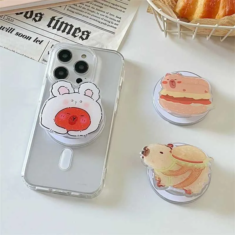 Les supports de téléphone portable montent coréen mignon caricature de dessin animé Rabbit Bear Magnétique Grip Tok Tok Griptok Phone Stand Holder Support pour iPhone pour Pad Magsafe Smart Tok