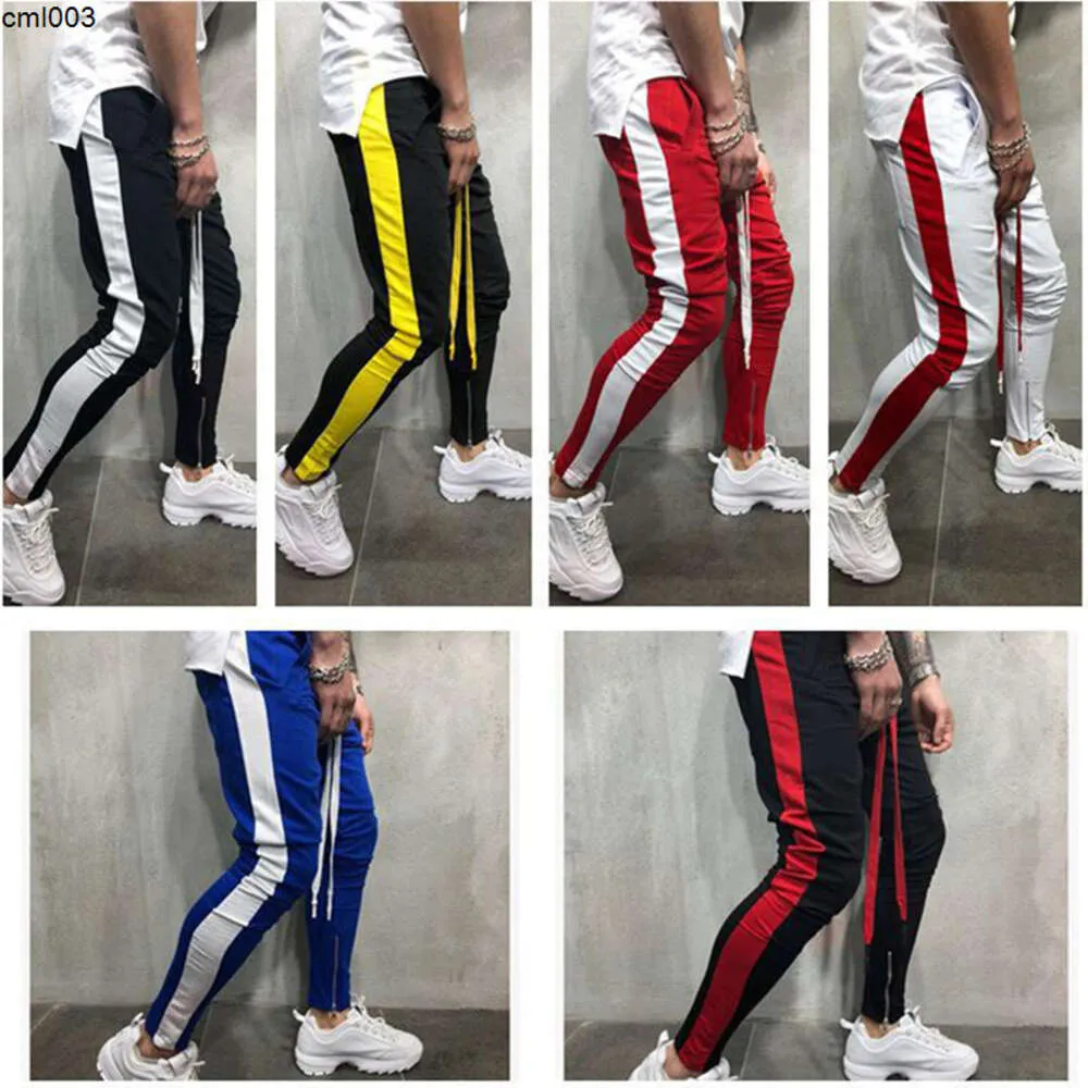 New Hip Hop Contrast Color Pants Sweatpants Mens Casual Side Striped Patchwork Jogger Sportswear Bottom Lkq5