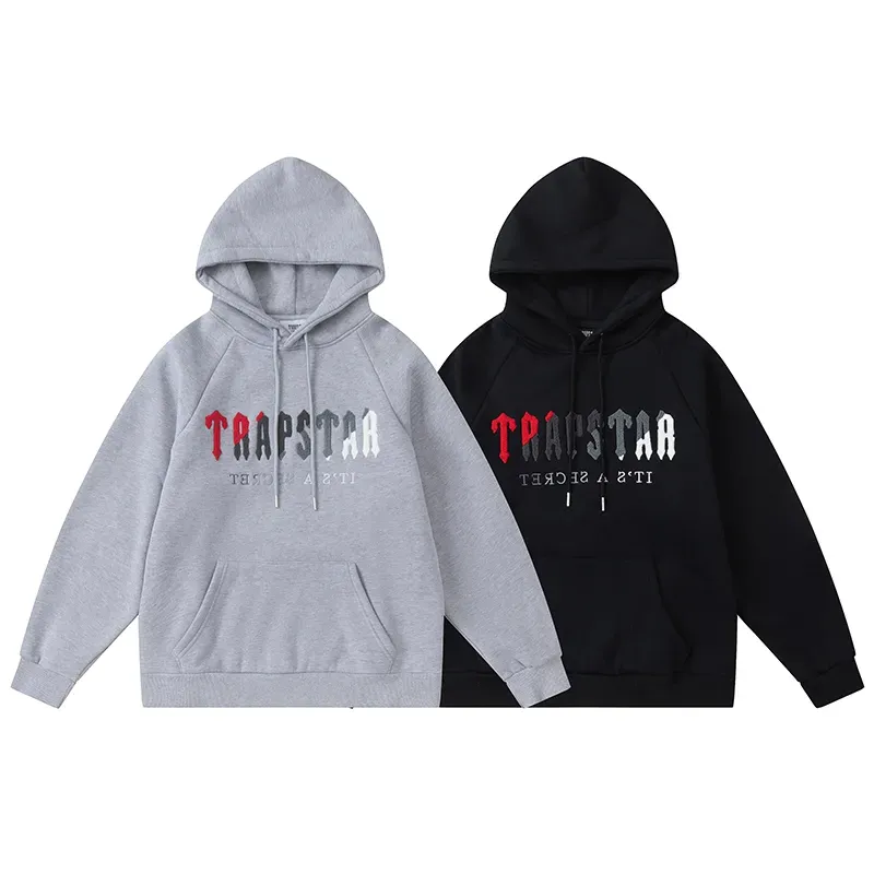 Trapstar men's sportswear embroidered rainbow hooded women's embroidered plush letter decoration thick men's sportswear Trapstar jacket