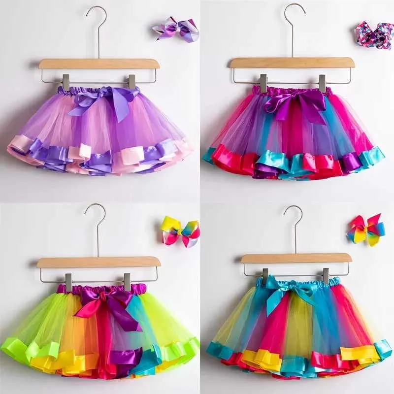 abito tutu nuovo gonna tutu bambine gonne gonfie mini pettiskirt danza abito arcobaleno per bambini principessa gonna di tulle di tulle colorato per bambini estivi abbigliamento d240507