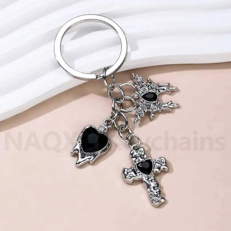 Keychains Lanyards Y2K Pretty Heart Wing Cross Cherry Keycahin Star Bow Key Ring Punk Metal Friendship Gift For Friend Handmade DIY Jewelry Set