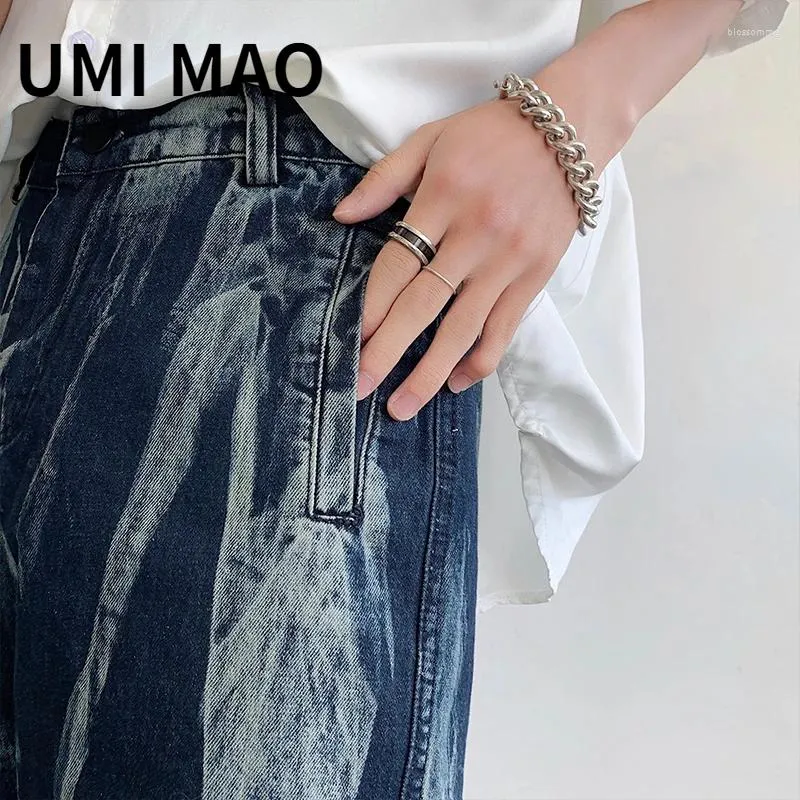 Short féminin Umi Mao Boy pour hommes Femmes Tie de style foncé Dyé Dyée Loose Sleeve Design Ragged Design Jeans Summer Femme Corée Fashion