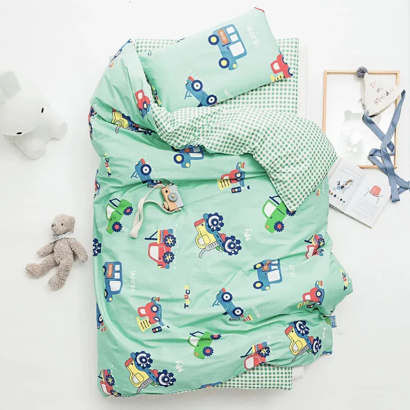 3Pcs Baby Bedding Set Boy Girl Cartoon Soft Kindergarten Cotton Cot Bed Linen Include Pillowcase Bed Sheet Duvet Cover No Filler 240429