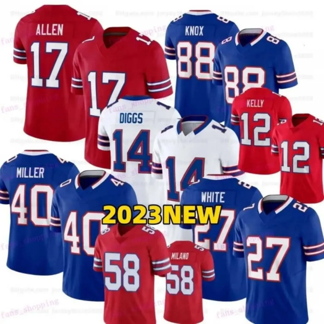 17 Josh Allen von Miller Stefon Diggs Jerseys de futebol Dalton Kincaid Damar Hamlin Gabriel Davis Tre'davious White Dawson Knox Matt Milano James Cook Tyler Bass Kelly