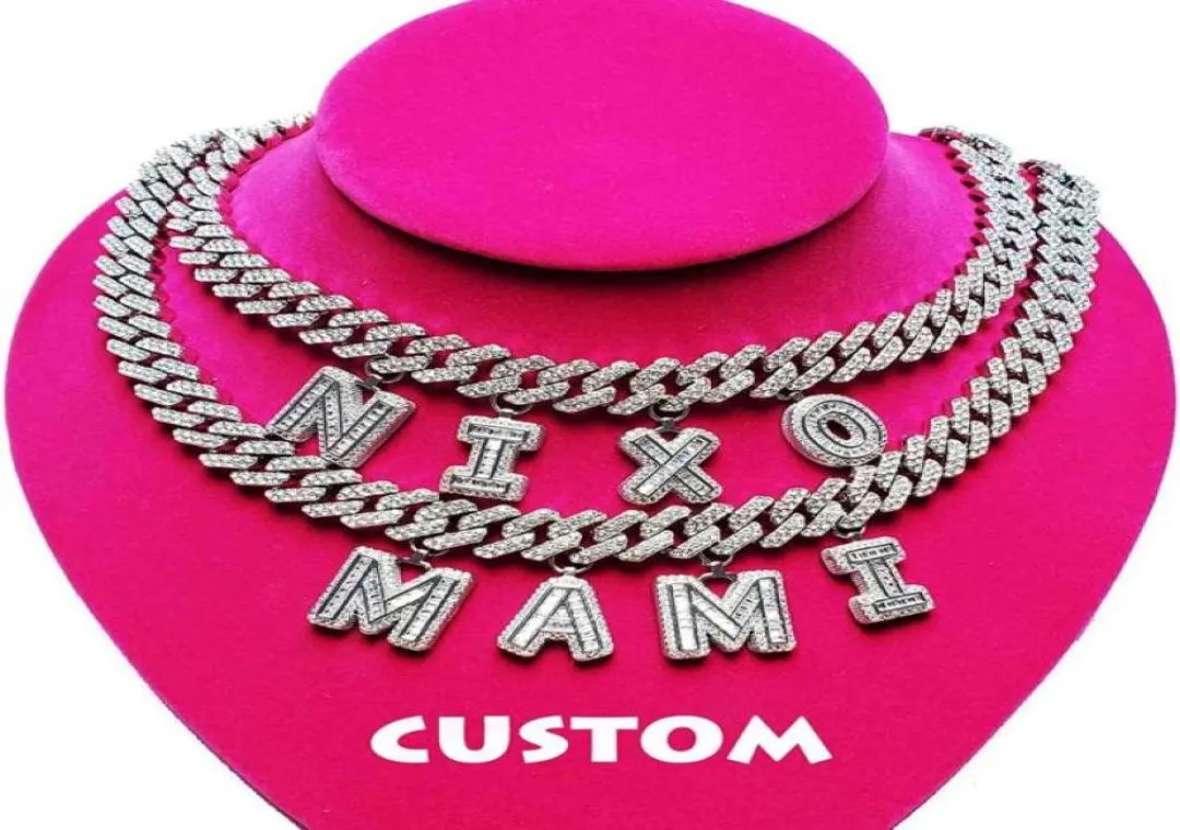 Custom Iced Out Diy Bling Initiële brief Baguette naam Charman Link Chain Choker Jewelry ketting Women61785992259361