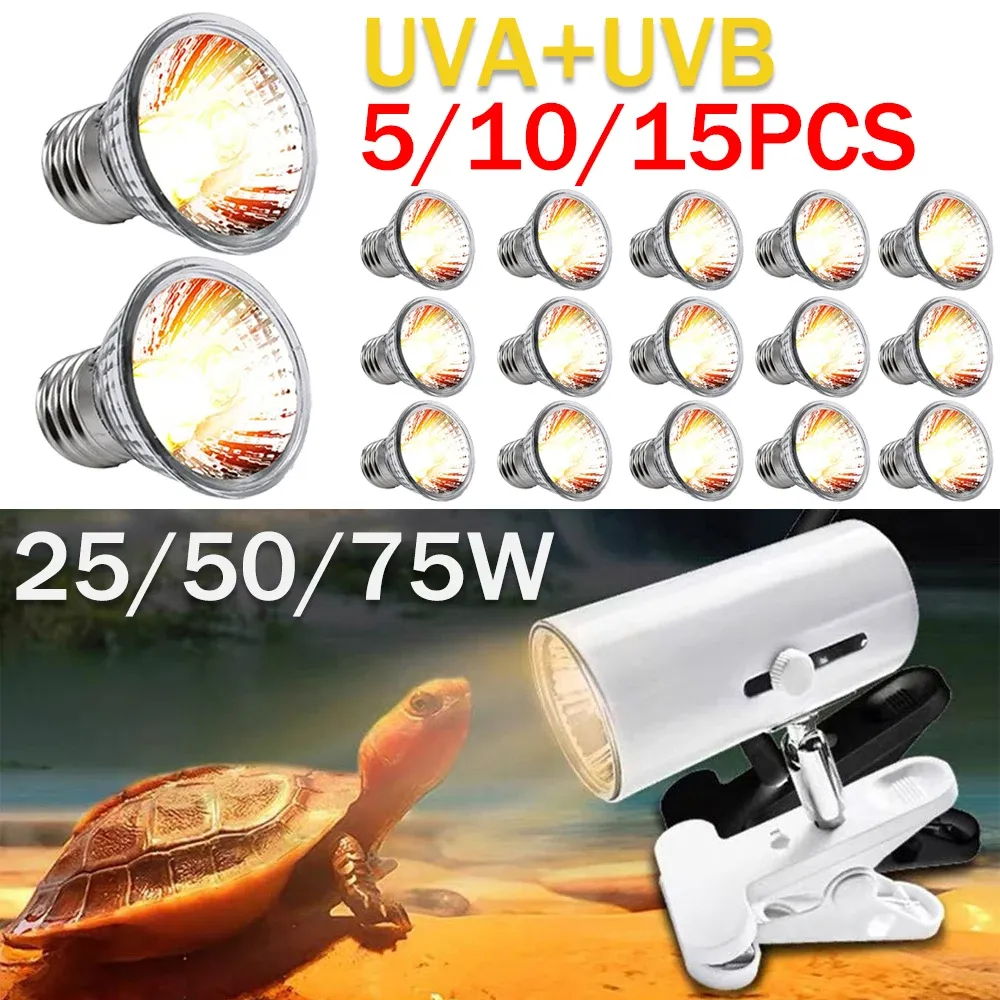 Illuminazione 515pcs UVA+UVB 3.0 Lampada rettile tartaruga crogiolarsi le lampadine UV lampada di riscaldamento Anfibi di lucertole Controllo della temperatura 25/50/75W