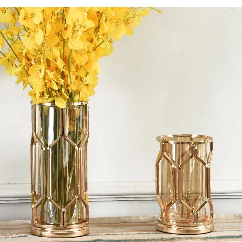 Vasos Planta hidropônica Planta simples vaso de vidro dourado Vaso geométrico Bottle Teste Tubo Metal Suporte de metal Acessórios para decoração doméstica