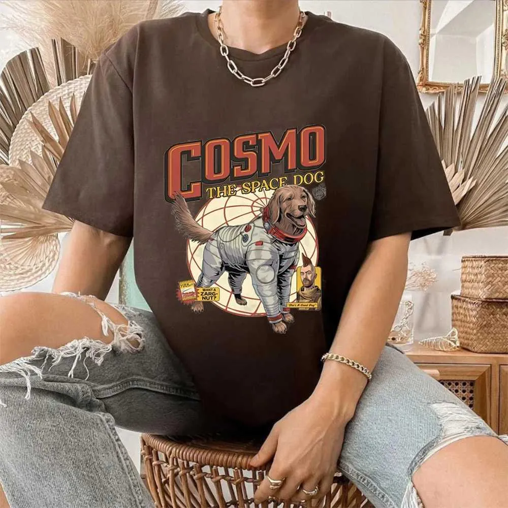 T-shirt féminin Cosmo Space Dog T-shirt Vintage Rocket Lylla Floor T-shirt Superhero Movie Inspiration T-shirt T-shirt à manches courtes Hipster TOPL2405