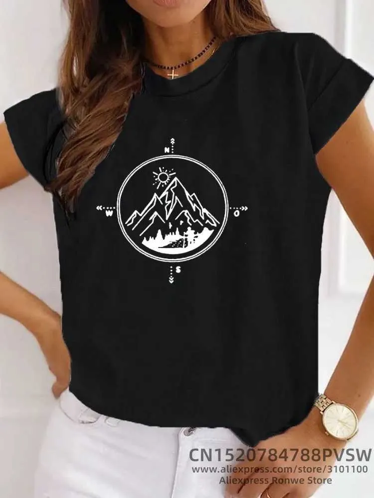 Women's T-Shirt Hiking Mountain Adventure Summer Workout Funny Camping Travel T-shirt Y2k Tops Tee Trendy Casual 90s Vintage Clothes d240507