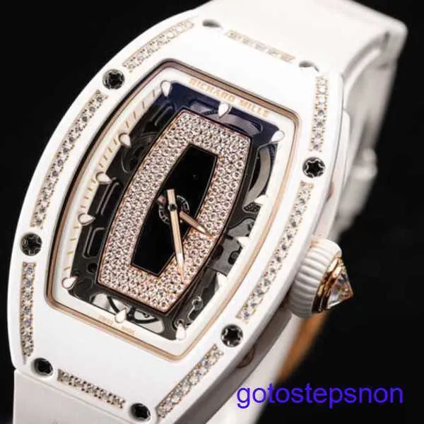 RM Tourbillon Wrist Watch RM07-01 Série féminine RM07-01 Black Lip18K Gold Snow Flake Diamond Diamond Automatique mécanique Femmes