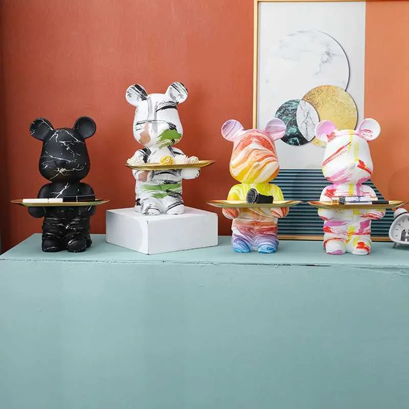 Objets décoratifs Figurines 3D graffiti ours Figurine Décoration de maison State Animal Clés de stockage étagère