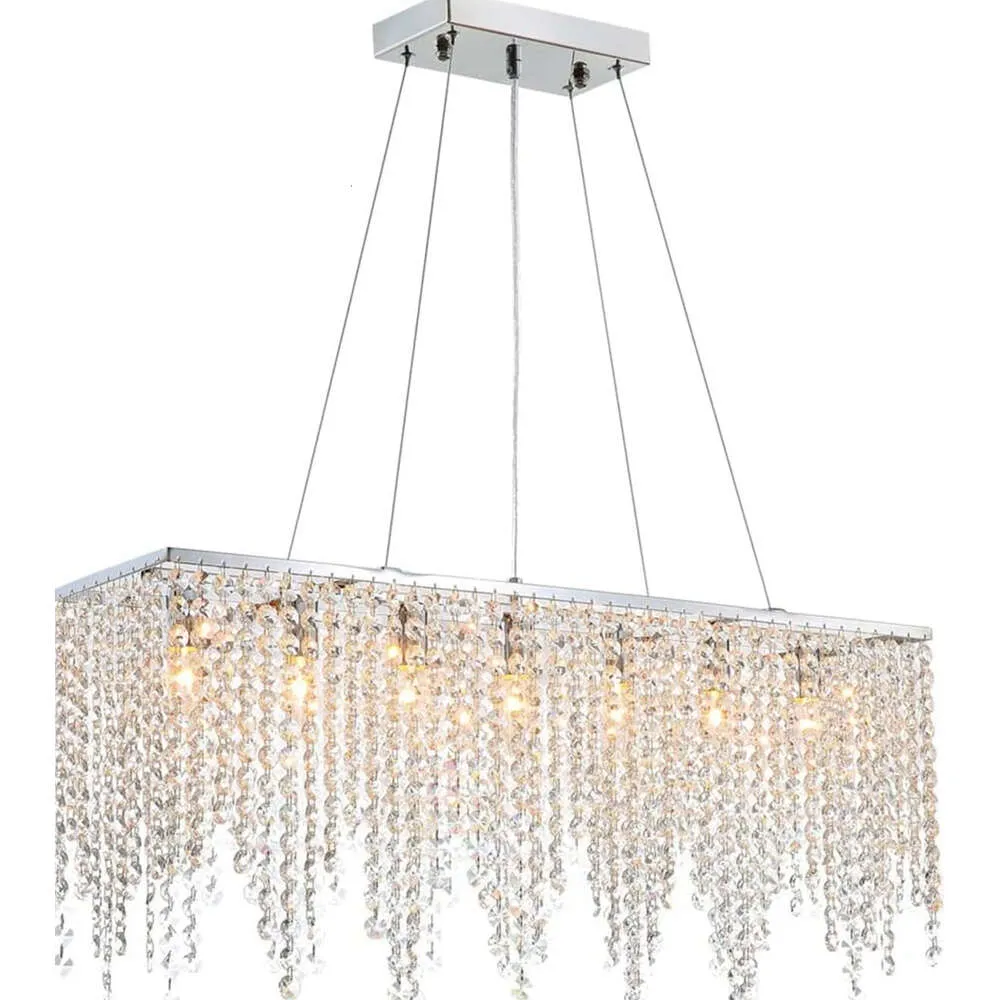 Siljoy moderne rechthoekige kristal kroonluchter - luxe K9 Regendrop hanglamp voor eetkamer keukeneiland - lineair hangende plafondlamp, L47