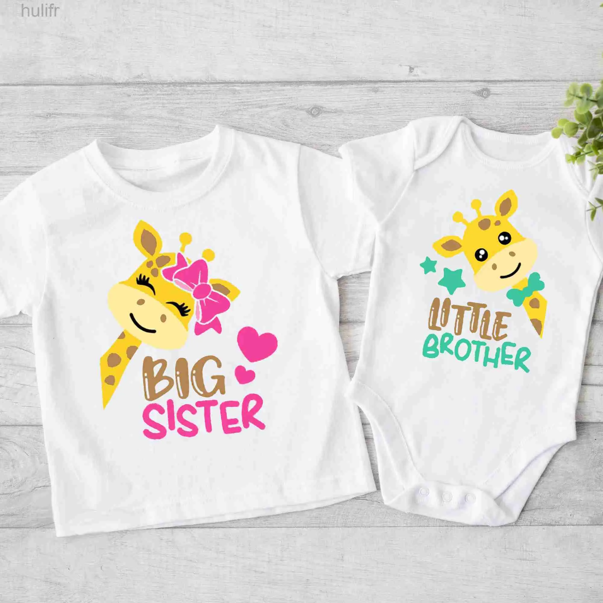 Famille Assorage des tenues Big Sister Little Brother Famille Matching Vêtements Girafe Print Boys Girls T-shirt Toddler RAIPER KIDSTOPP