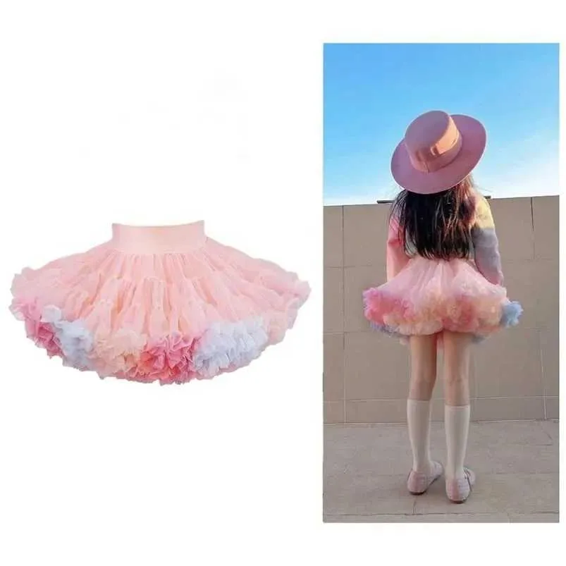 Vestido tutu 2024 Garotas gostosas tutu Saias sólidas Tulle Princess Ball vestido pettiskirt Kids Ballet Party Performance Dress for Children D240507