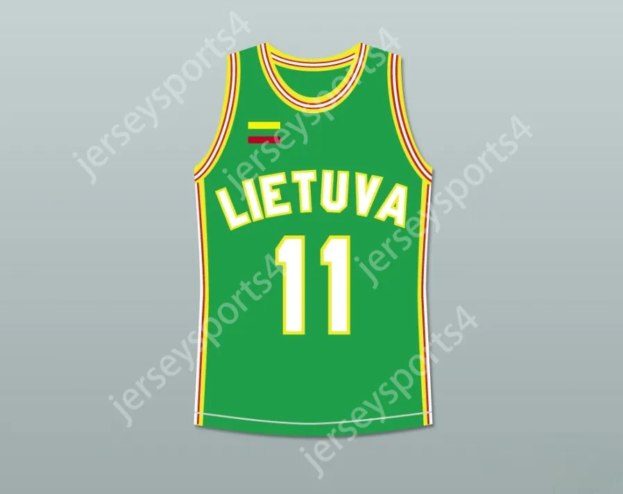 Custom Nay Youth/Kids Arvydas Sabonis 11 Litouwen basketball jersey Stitch genaaide top gestikt S-6XL