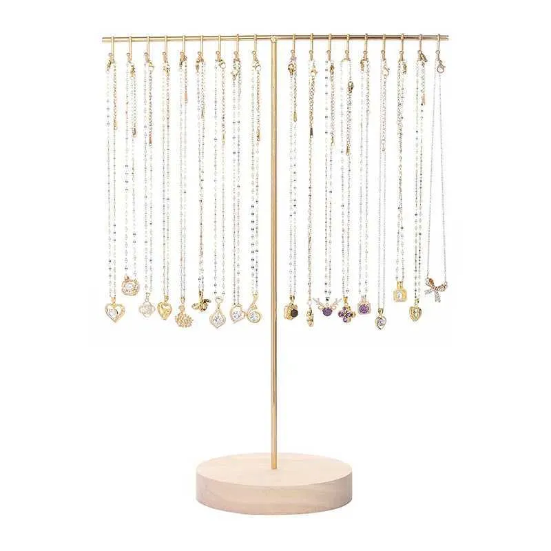 Smyckestativ metall smycken halsband display rack guld svart och vit pärla örhängen organisk träbaserad detaljhandel Q240506