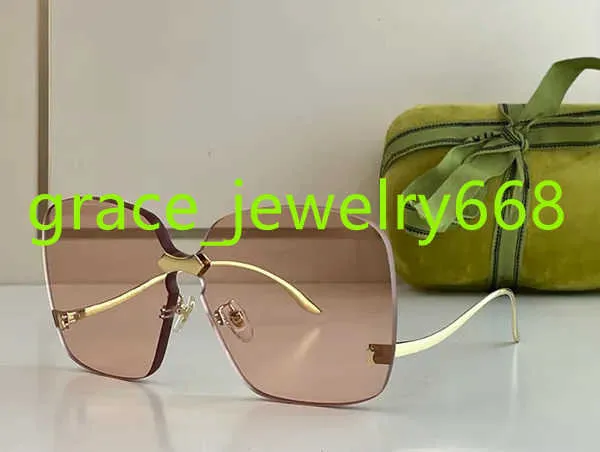 sunglasses womens designer simple oversized square frameless light pink special shaped gold edge line arm fashion show avant garde personality UV400 eyeglasses