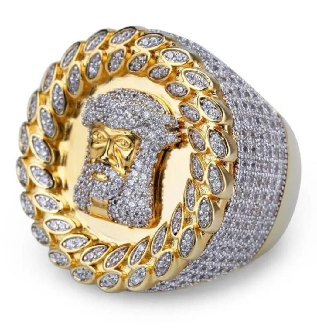 Hip Hop Hop Iced Out Stones Anneaux Fashion Gold Jesus Ring Jewelry Simulation de haute qualité Ring28063377809866