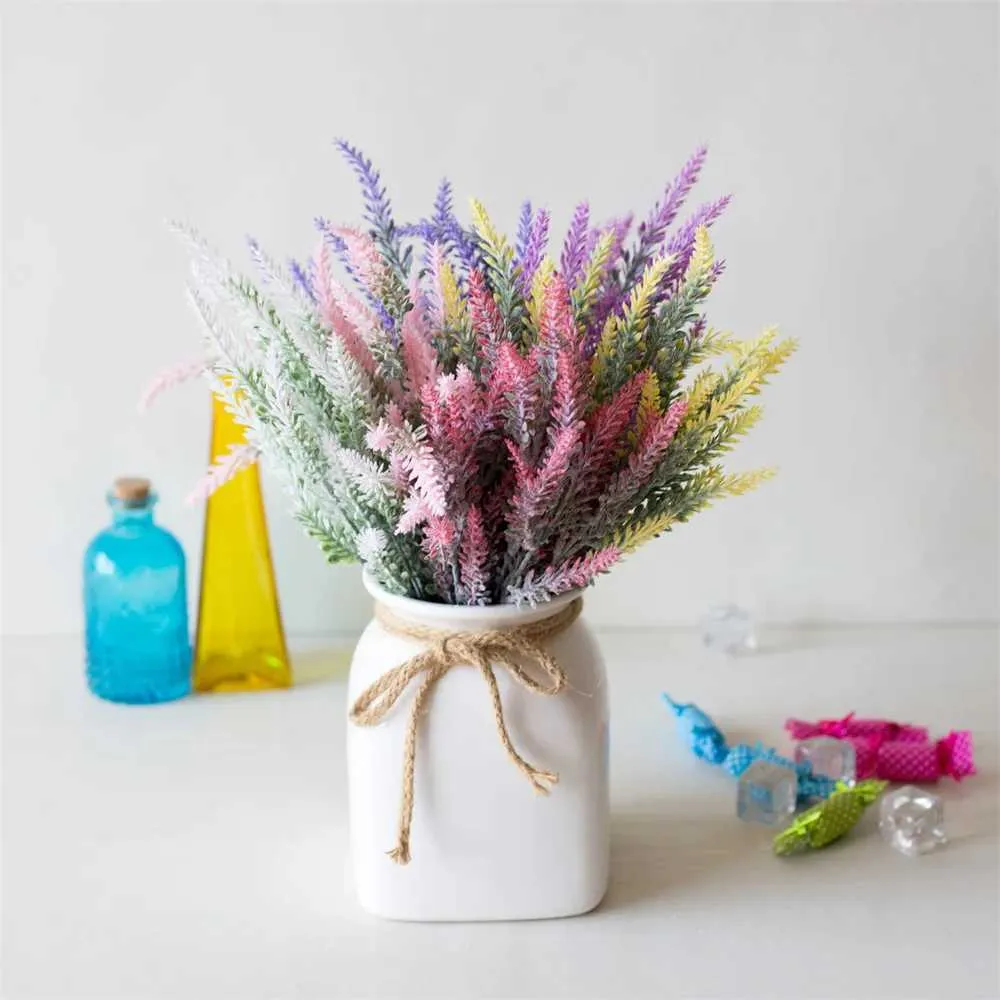 Decorative Flowers Wreaths 1 Bundle Lavender Artificial Flowers Romantic Provence Plastic Home Decorative Vase for Wedding Decor Grain Christmas Fake Plant