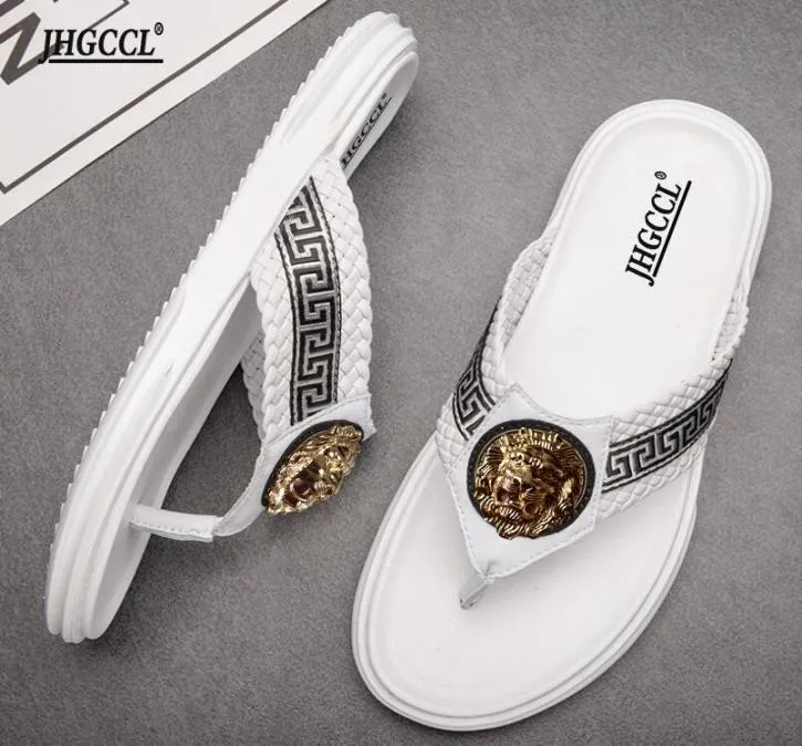 Men039S e Women039s The Lion Plusze Slifors Style Flipfflops for Men Leather Shoet Shoes Women Sandals Plus size Zapat6967819