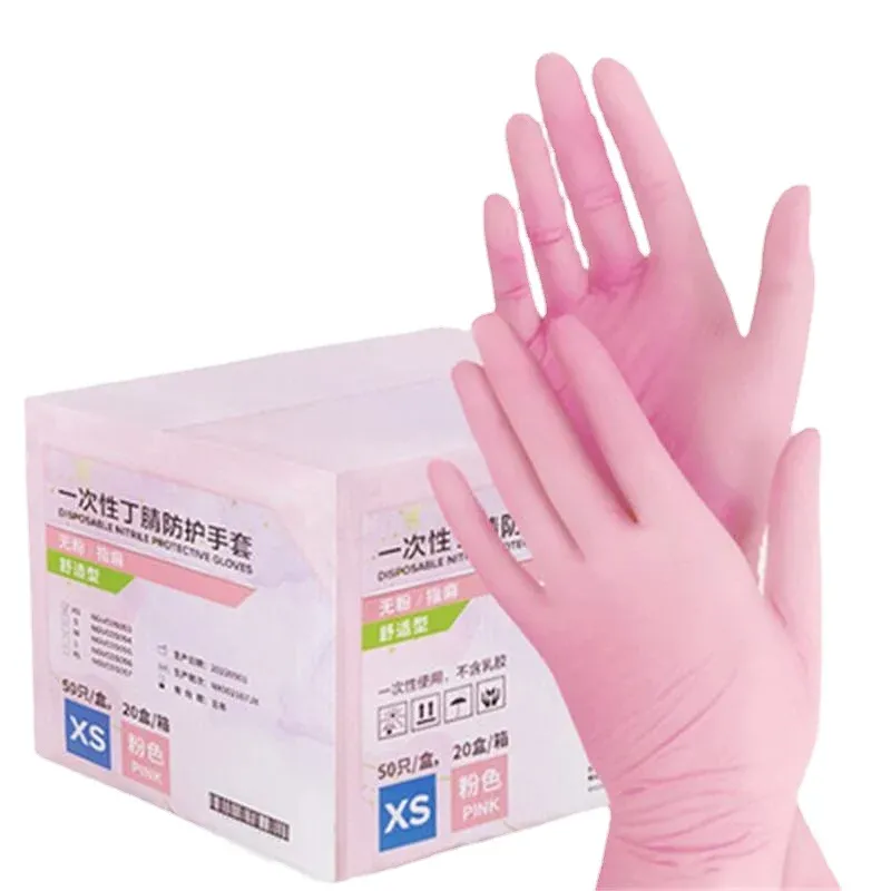 Handskar 50/100st rosa nitrilhandskar engångspulverfria hushållsrengöringshandskar för kök trädgårdsarbete fungerande skönhet nagelhandskar