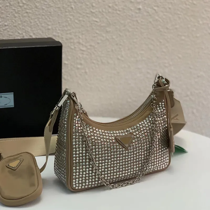 Luxus -Unterarm -Dreieck Frauen Herren Halbmond -Bag Designer Schulter Crescent Bags Voller Diamant Hobo Drei in einer Bohrtasche Lady Handtasche Hochwertige Kreuzkörper