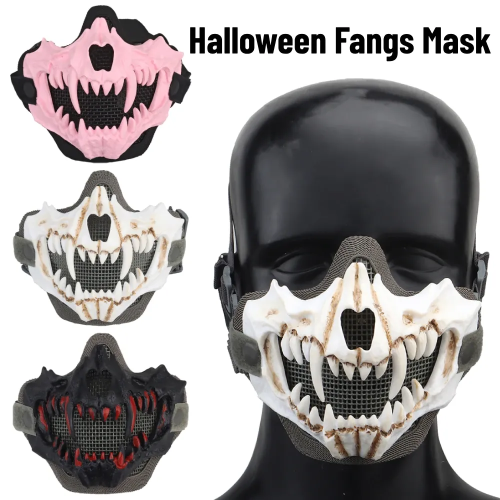 Maski Halfface Fangs Party Mask Cosplay Airsoft Paintball Maska Horror Halloween Cosplay Costplay Maska Party Party Props
