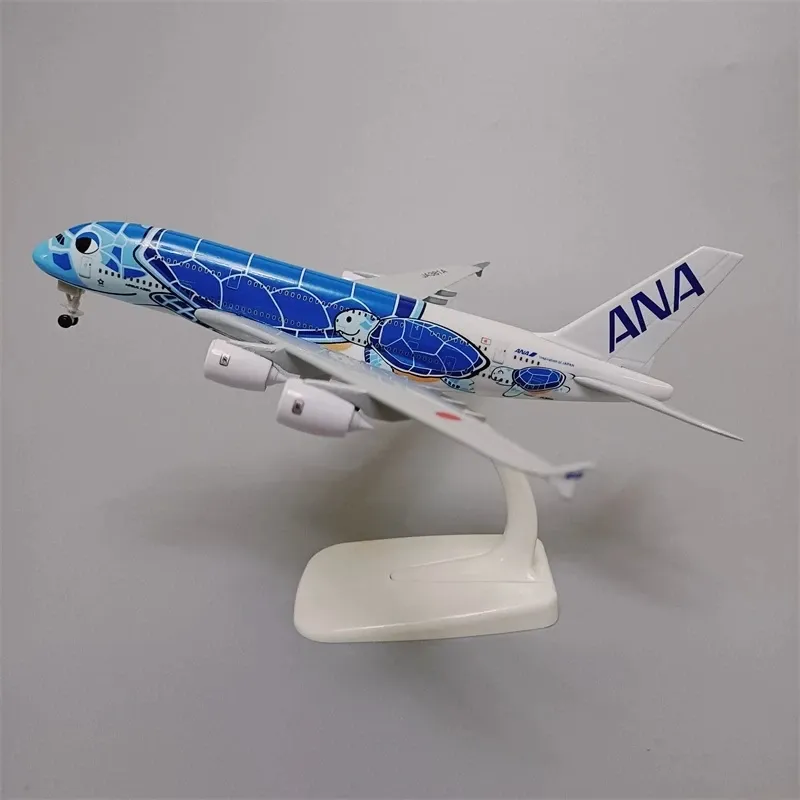 Miniature 18*20 cm in lega di metallo giappone Air Anabus Airbus A380 Cartoon Sea Turtle Airlines Blue Diecast Airplane Aereo Aereo Aereo con ruote